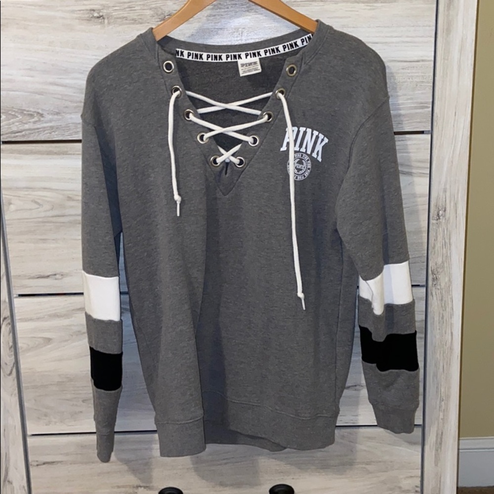 PINK grey sweater v neck